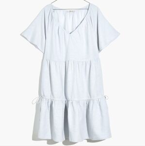 Madewell Linen Tiered Dress XS Blue V Neck Oversized Summer Beach Coastal Boho